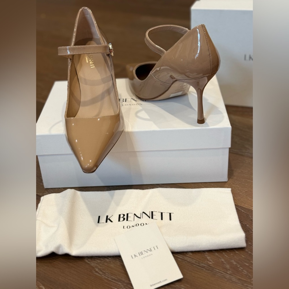 LK Bennett Camille Patent Leather Mary Jane Pumps in Taupe